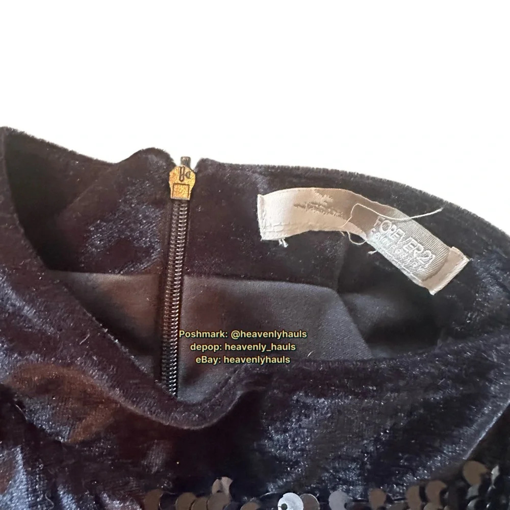 Genuine 2016 Black Sequin Mock Neck Velour Mini Dress - Picture 3 of 9